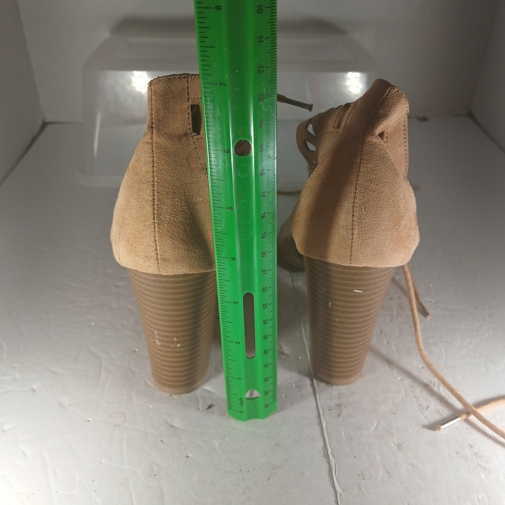 Charlotte Russe Block Heel Sandals 8 Tan Caged Lace Up Boho Faux Suede Open Toe - Picture 5 of 10